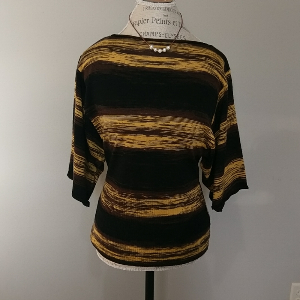 Style and CO wool sweater in yellow brown and blac